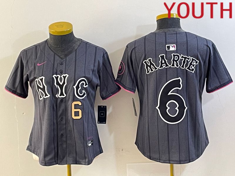 Youth New York Mets #6 Marte Black City Edition 2024 Nike MLB Jersey style 3